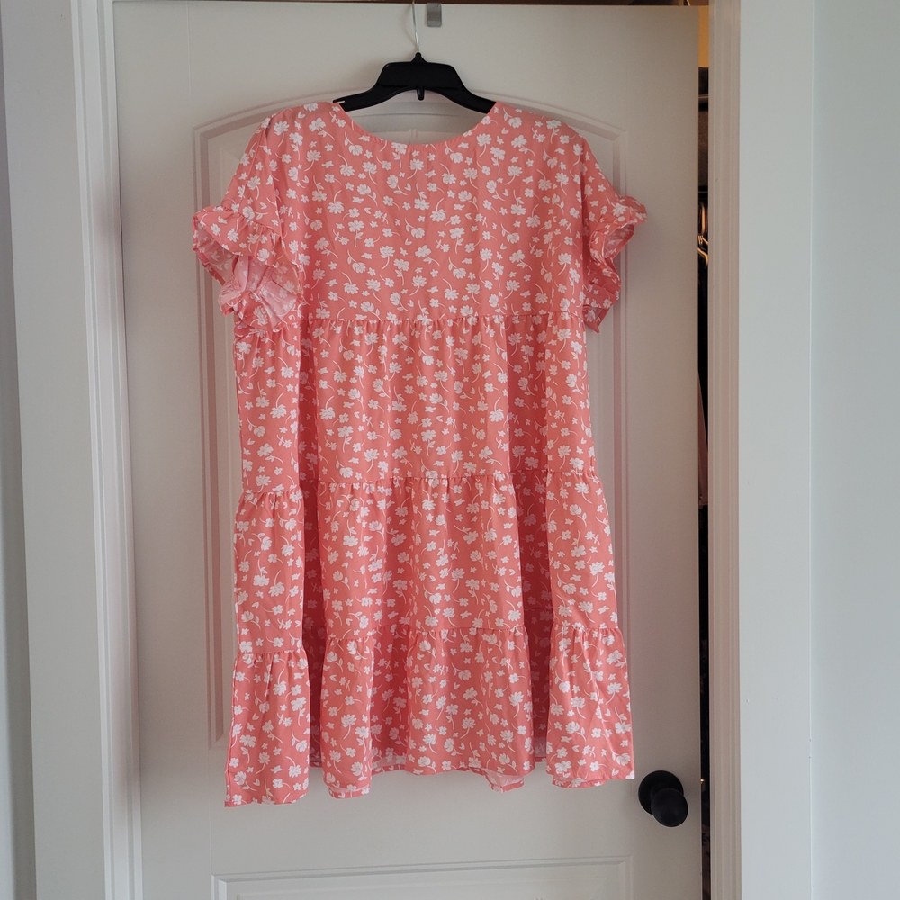 SHEIN Coral Floral Women's Tiered Babydoll Dress